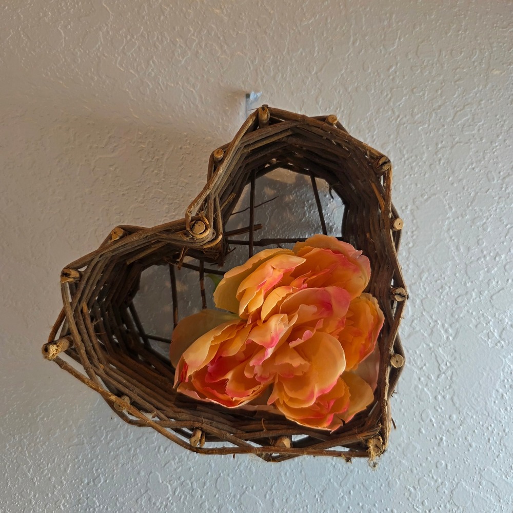 Rustic Heart Shaped Woven Grapevine Wall Basket Brown Twig Farmhouse 7.5"
